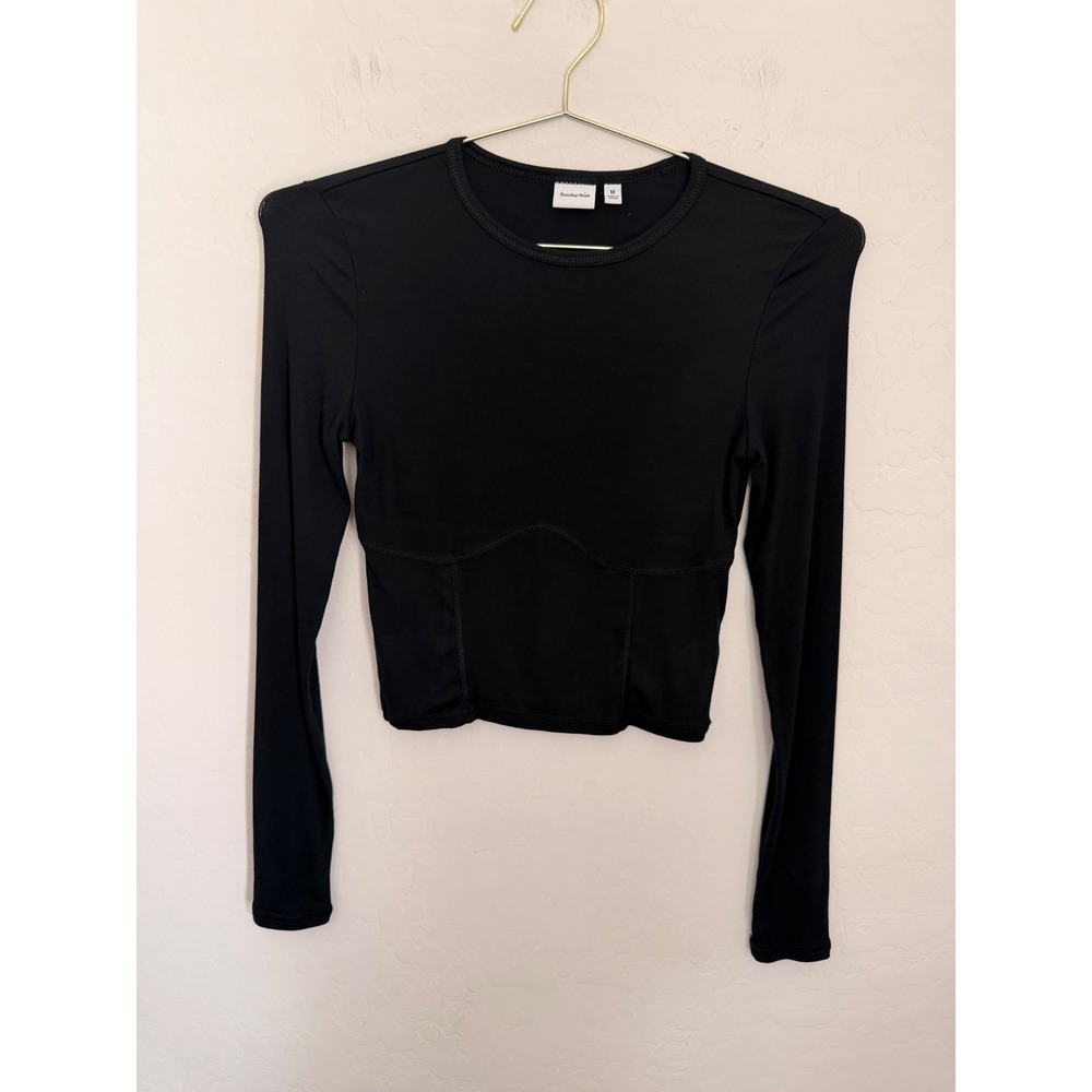 Sunday Best Aritzia Black Ribbed Corset Seam Long Sleeve Crop Top M Goth Grunge